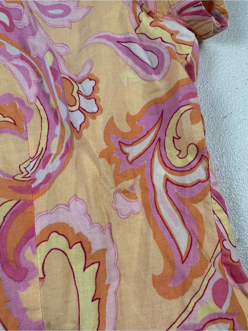 Izod Button Down Shirt Womens M Medium Short Sleeve V Neck Yellow Pink Orange‎ - Picture 8 of 8